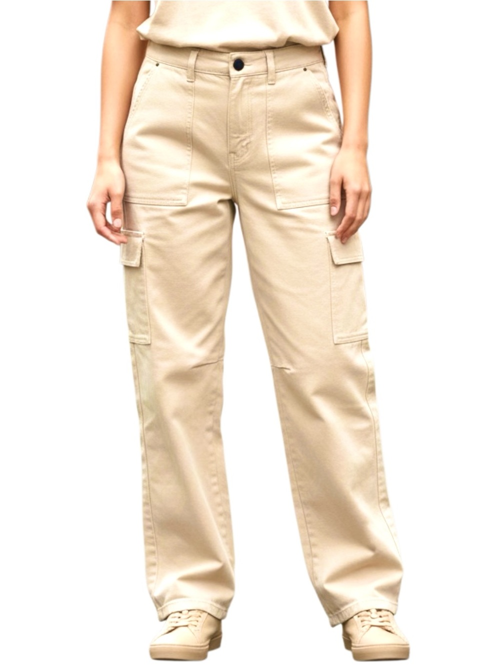 Billabong Leia Cargo Carpenter Pants 100% Rigid Cotton Denim, Cream, Size 27‎